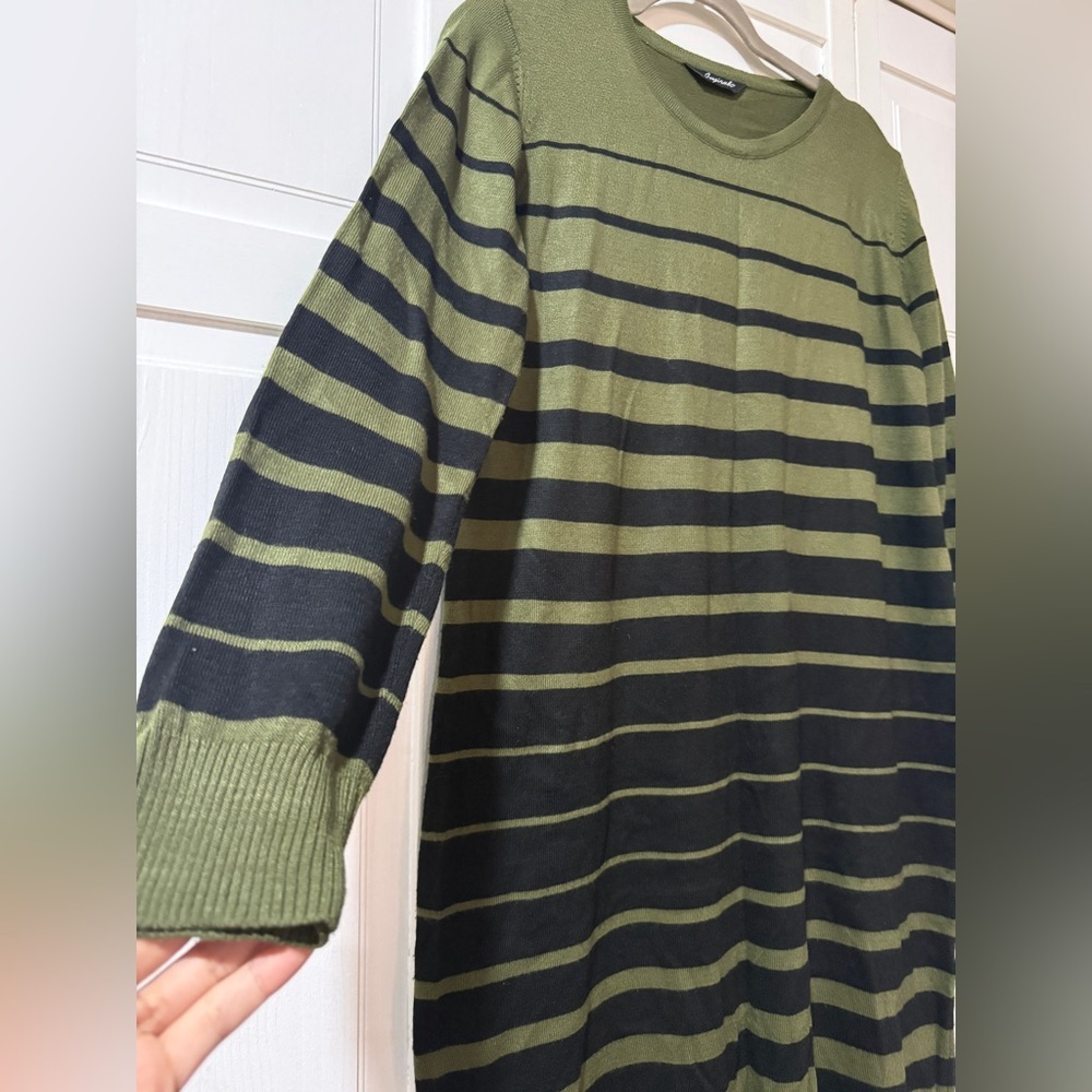Striped Olive Green and Black Knit Dress - Picture 2 of 5